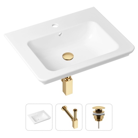 Комплект 3 в 1 Lavinia Boho Bathroom Sink 21520398: врезная фарфоровая раковина 60 см, металлический сифон, донный клапан