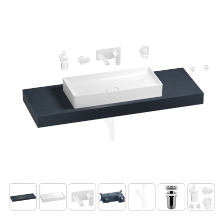 Раковина 75 см со столешницей 140 см Wellsee Pure BY Wellsee 201011825 в наборе 9 в 1: столешница, раковина, встраиваемый смеситель, сифон, выпуск, аксессуары (цвет набора матовый белый)