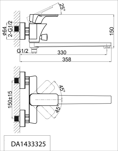 Смеситель для ванны с душем D&K Berlin.Technische длинный излив черный DA1433325