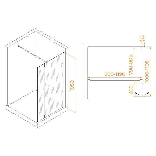 Душевая перегородка RGW WA-051B (WA-010B + Z-071B) 800