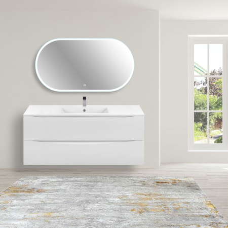 Тумба Vincea Mia 1200 подвесная, 2 выкатных ящика soft close, G.White с умывальником VBS-13120 керамическая, цвет белый