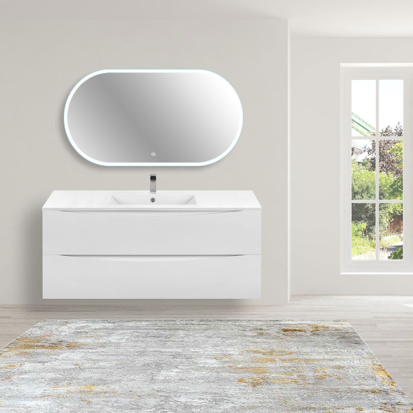 Тумба Vincea Mia 1200 подвесная, 2 выкатных ящика soft close, G.White с умывальником VBS-13120 керамическая, цвет белый