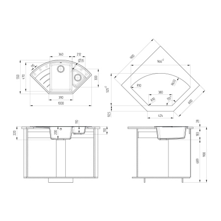 Кухонная мойка Ulgran Quartz Marta 1000-01, жасмин