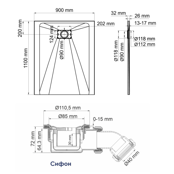 Душевой поддон WasserKRAFT Main 41T15