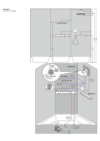 Hansgrohe RainSelect Термостат для душа скрытого монтажа с 5 кнопками хром-белый матовый 15384700