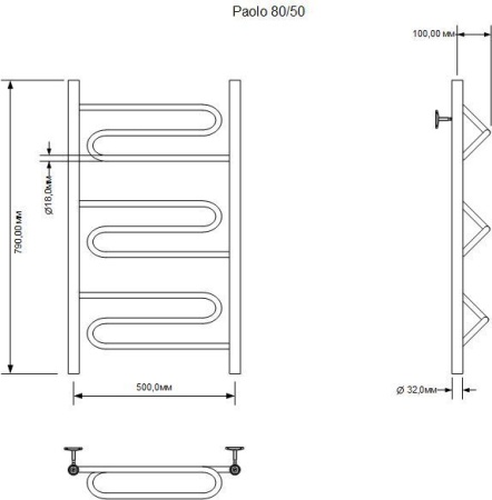 Полотенцесушитель водяной Aquanet Paolo 800x500, хром