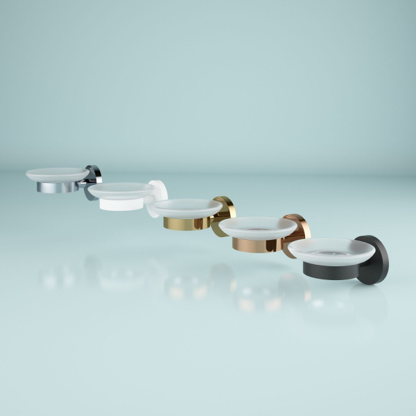 Стеклянная мыльница с латунным настенным держателем Wellsee Finishing Touch 182502000 (цвет мыльницы матовый, цвет держателя черный матовый). Для применения в ванной комнате и кухне