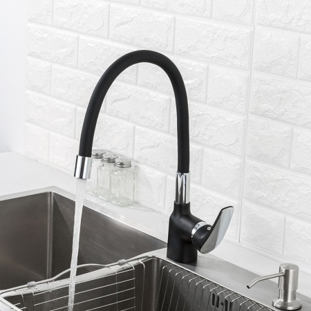 Смеситель для кухни с гибким изливом FRAP F4453-04, черный