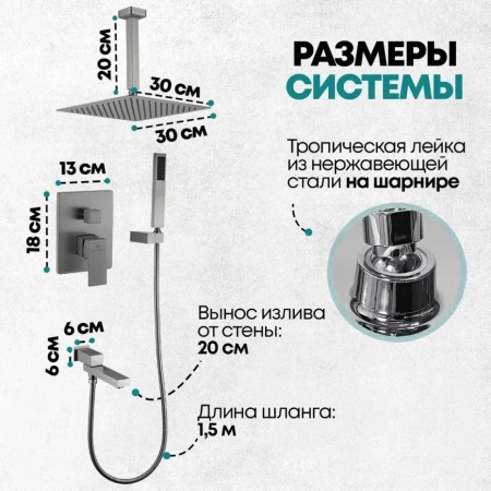Душевая система скрытого монтажа Grocenberg GB5089BG-2 Графит