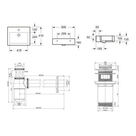 Комплект 3 в 1 Lavinia Boho Bathroom Sink 21520652: накладная фарфоровая раковина 50.5 см, металлический сифон, донный клапан