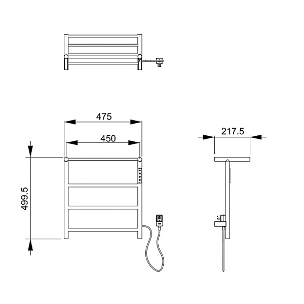 Полотенцесушитель электрический с полкой WONZON & WOGHAND, Хром (WW-AL402-CR)
