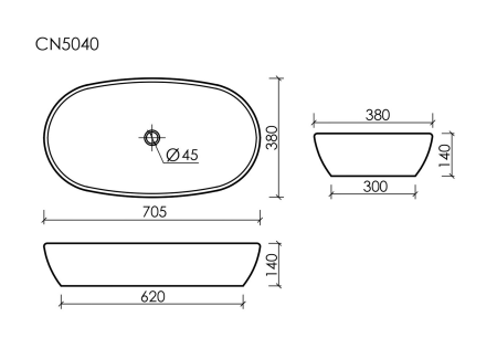 Умывальник чаша накладная овальная Элемент (Element) 700x375x140мм