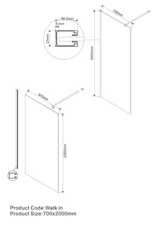 Душевая перегородка Vincea Walk-In VSW-1H700CL, 700*2000, хром, стекло прозрачное