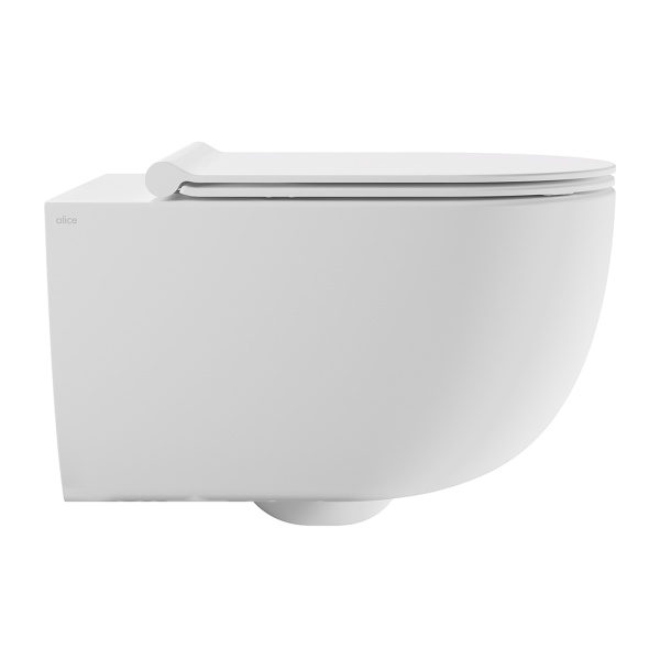 Alice Унитаз Unica 520х350, подвесной, безободковый, смыв aliflush+, белый матовый (без сиденья)