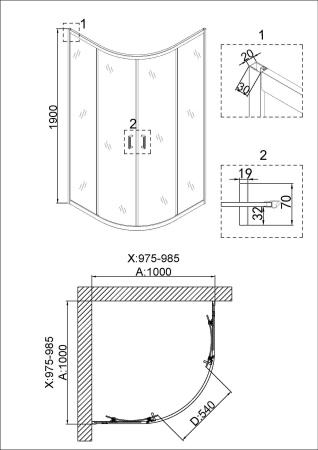 Душевое ограждение Niagara Nova NG-6407-08 GOLD 100x100x190 полукруг, двери раздвижные