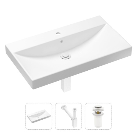 Комплект 3 в 1 Lavinia Boho Bathroom Sink 21520618: врезная фарфоровая раковина 80 см, металлический сифон, донный клапан