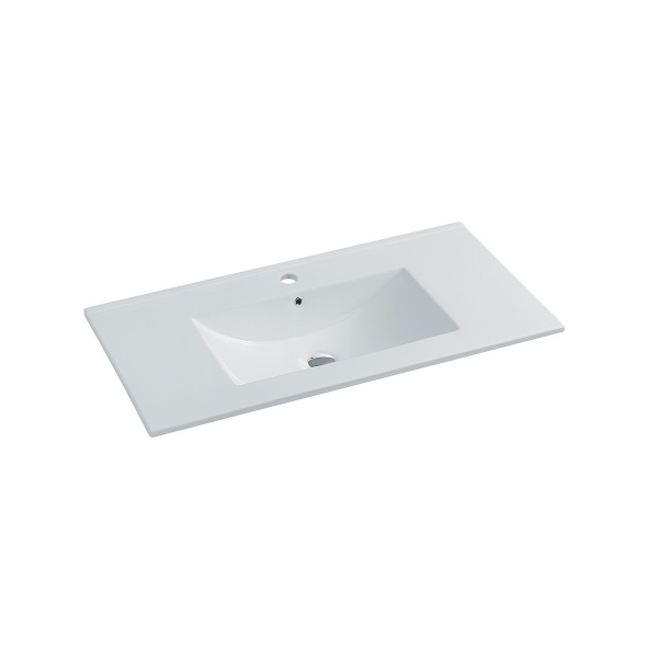 Тумба Vincea Mia Slim 900 подвесная, 2 выкатных ящика soft close, Beton с умывальником VBS-13990S1 керамическая, цвет белый