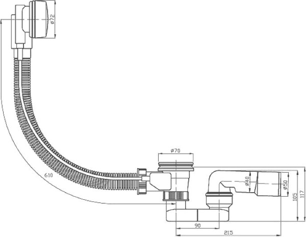Полуавтоматический слив-перелив для ванны PlastBrno EVSC150 Chrome 40/50, L=61 см