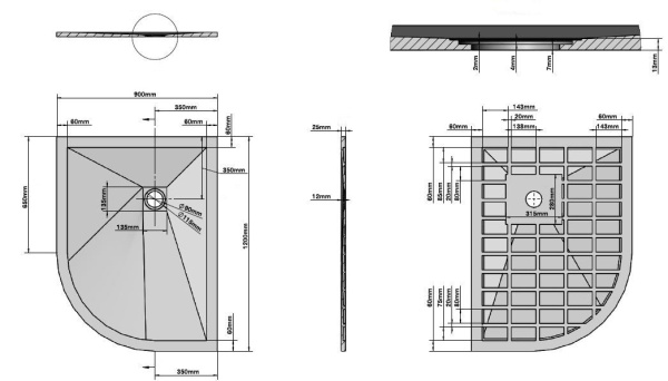 Поддон для душа из искусственного камня Vincea VST-4SQ9012W-L,1200*900*25, белый матовый, левый