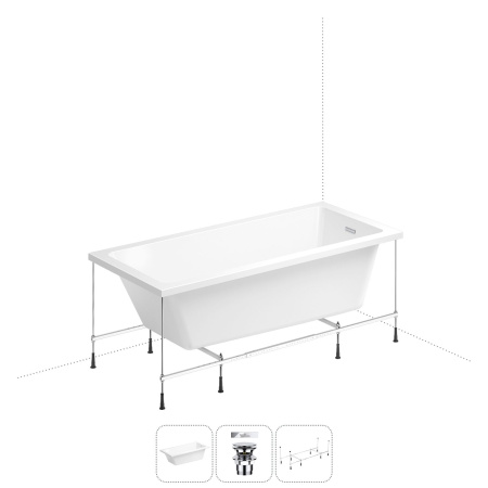 Акриловая ванна в наборе 3 в 1: встраиваемая ванна, слив-перелив, каркас Wellsee FreeDom 2.0 20212769R