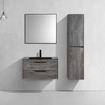 Тумба Vincea Chiara 2D 800 подвесная, 2 выкатных ящика soft-close, G.Stone с умывальником VCB-13800G из кварца, цвет серый