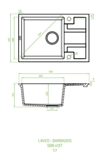 Мойка кухонная Laveo Barbados SBB_513T прямоугольная серый