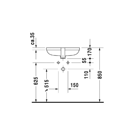 Duravit Happy D.2 Умывальник встраиваемый 480 x 345 мм белый 0457480000