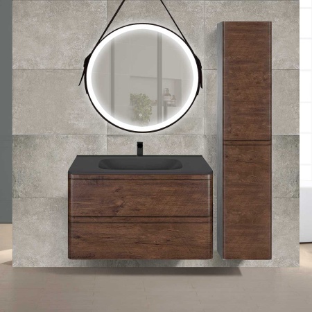 Тумба Vincea Vico 800 подвесная, 2 выкатных ящика soft close, R.Wood с умывальником VCB-2VP800B из искусственного камня, цвет черный
