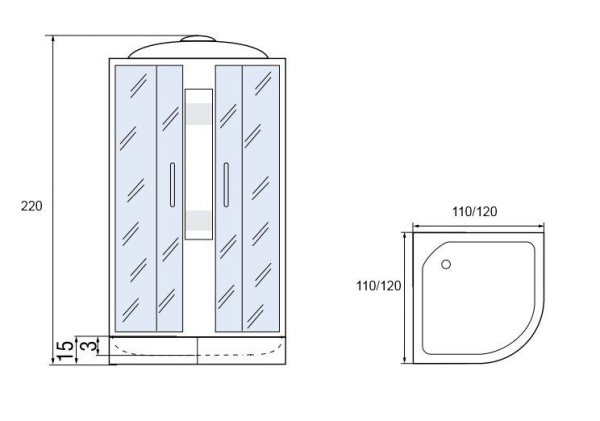 Душевая кабина Мономах 120/120/15 С МЗ, 1200х1200х2200, полукруг