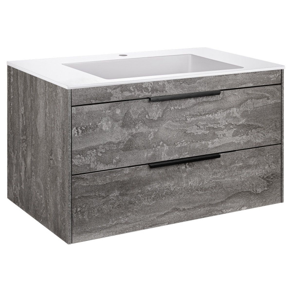Тумба Vincea Chiara 2D 800 подвесная, 2 выкатных ящика soft-close, G.Stone с умывальником VCB-13800W из искусственного камня, цвет белый