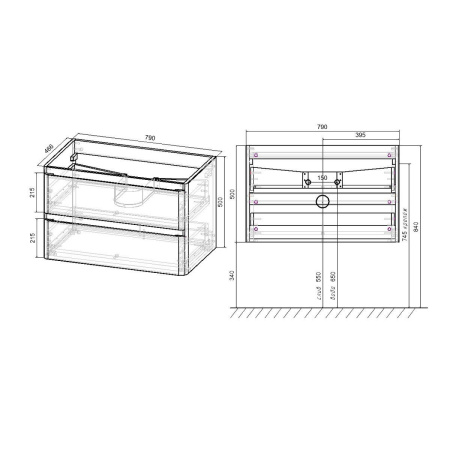Тумба Vincea Vico 800 подвесная, 2 выкатных ящика soft close, V.Oak с умывальником VCB-2VP800G из искусственного камня, цвет серый