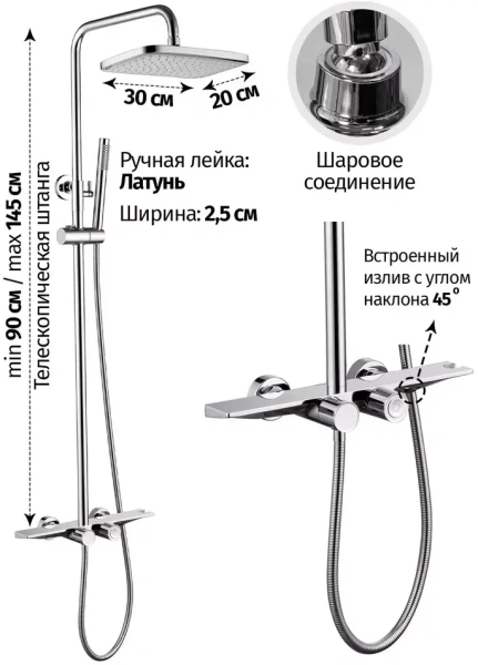 Душевая система с термостатом Grocenberg GB7038 Хром