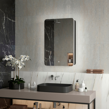 Зеркальный шкаф для ванной 56х85см Reflexion Black с регулируемой LED подсветкой RF2001BL черный
