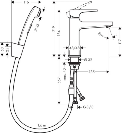 Hansgrohe Metropol Смеситель для раковины с гигиеническим душем хром 74522000