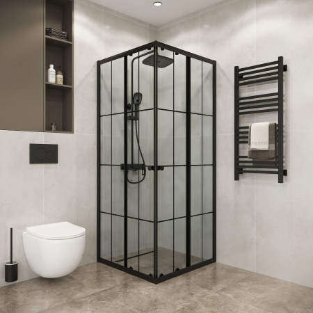 Душевое ограждение Niagara Eco NG-1008-14QKL (80х80х190) квадрат,раздвижное,черный,стекло клетка