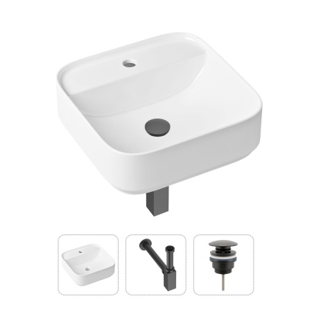 Комплект 3 в 1 Lavinia Boho Bathroom Sink 21520288: накладная фарфоровая раковина 42 см, металлический сифон, донный клапан