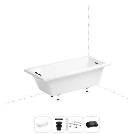 Акриловая ванна в наборе 4 в 1: встраиваемая ванна, слив-перелив, ножки, подголовник Wellsee FreeDom 2.0 20212813R