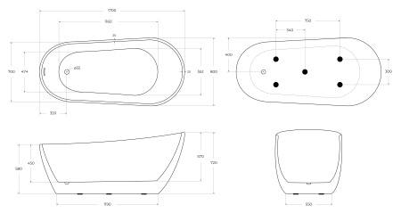 Акриловая ванна BELBAGNO BB704-1700-800-K