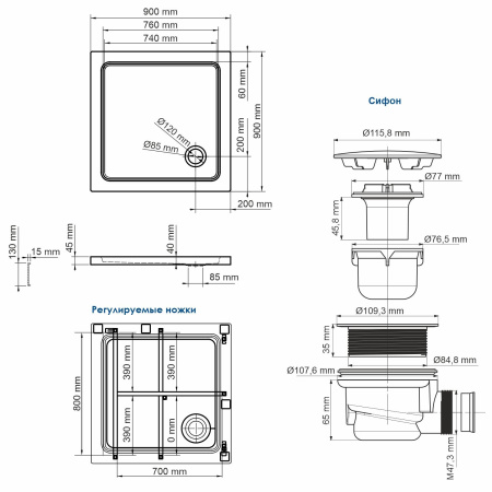 Душевой поддон WasserKRAFT Amper 29T03