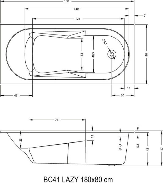 Акриловая ванна с ножками Riho Lazy 180х80 BC4100500000000