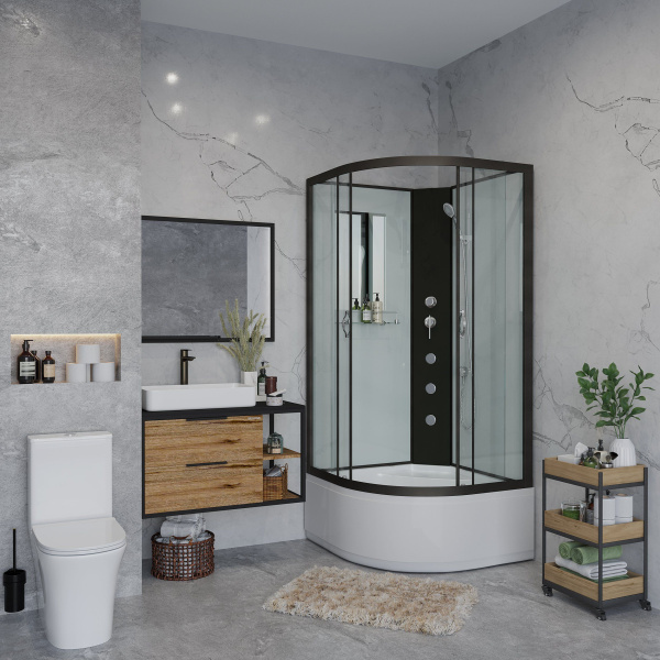 Душевая кабина Niagara Classic NG-6707-14BKG 80х80х200, высокий поддон 40 см, стекло прозрачное, черные профиля