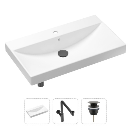 Комплект 3 в 1 Lavinia Boho Bathroom Sink 21520643: врезная фарфоровая раковина 80 см, металлический сифон, донный клапан