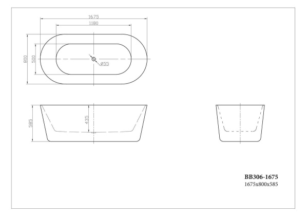 Акриловая ванна BELBAGNO BB306-1675