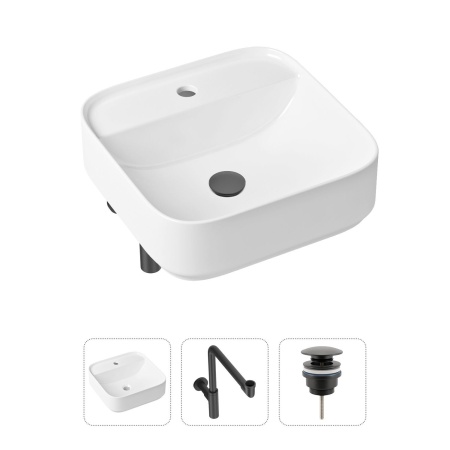 Комплект 3 в 1 Lavinia Boho Bathroom Sink 21520318: накладная фарфоровая раковина 42 см, металлический сифон, донный клапан