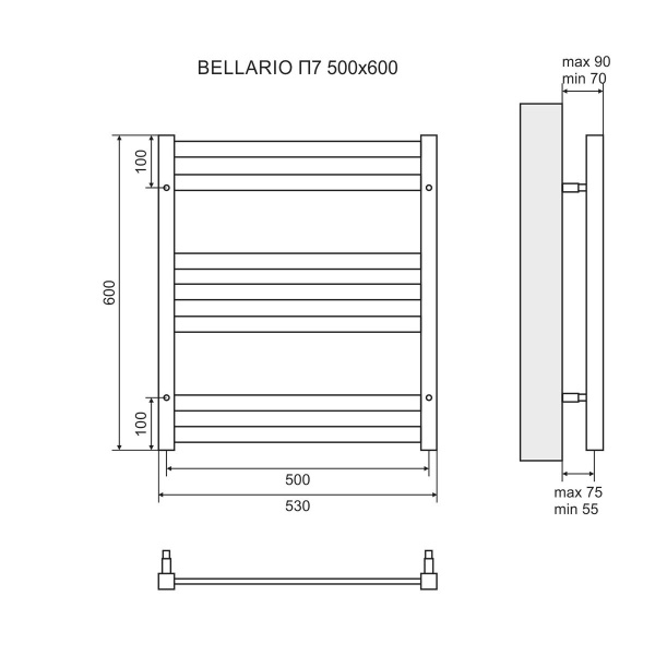 Полотенцесушитель электрический Lemark Bellario LM68607EBL П7 500x600, левый/правый, черный