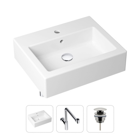 Комплект 3 в 1 Lavinia Boho Bathroom Sink 21520695: накладная фарфоровая раковина 50.5 см, металлический сифон, донный клапан