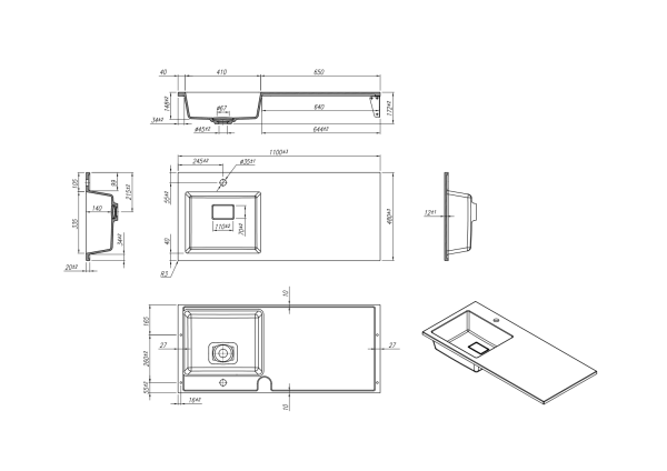 Умывальник RoxenBath Faber 110L 30010110L-W