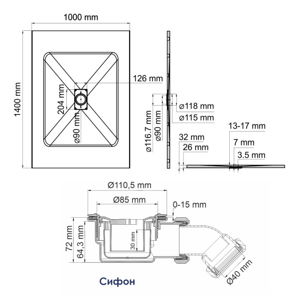 Душевой поддон WasserKRAFT Elbe 74T37