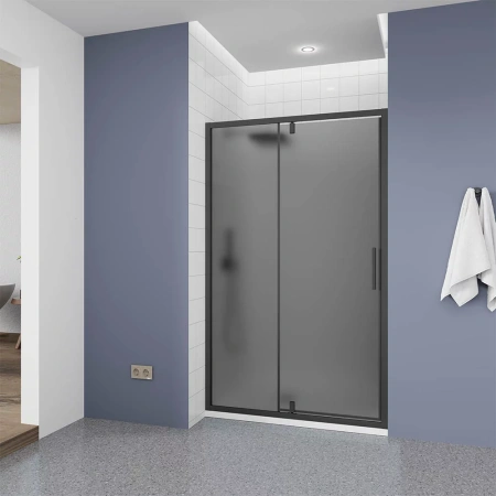 Душевая дверь Veconi Ottimo P20 B, 1100x1900, черный матовый, стекло тонированное матовое