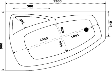 Акриловая ванна STWORKI Монтре L 150x90 см, угловая, левая, пристенная, белая, асимметричная, с каркасом, с сиденьем